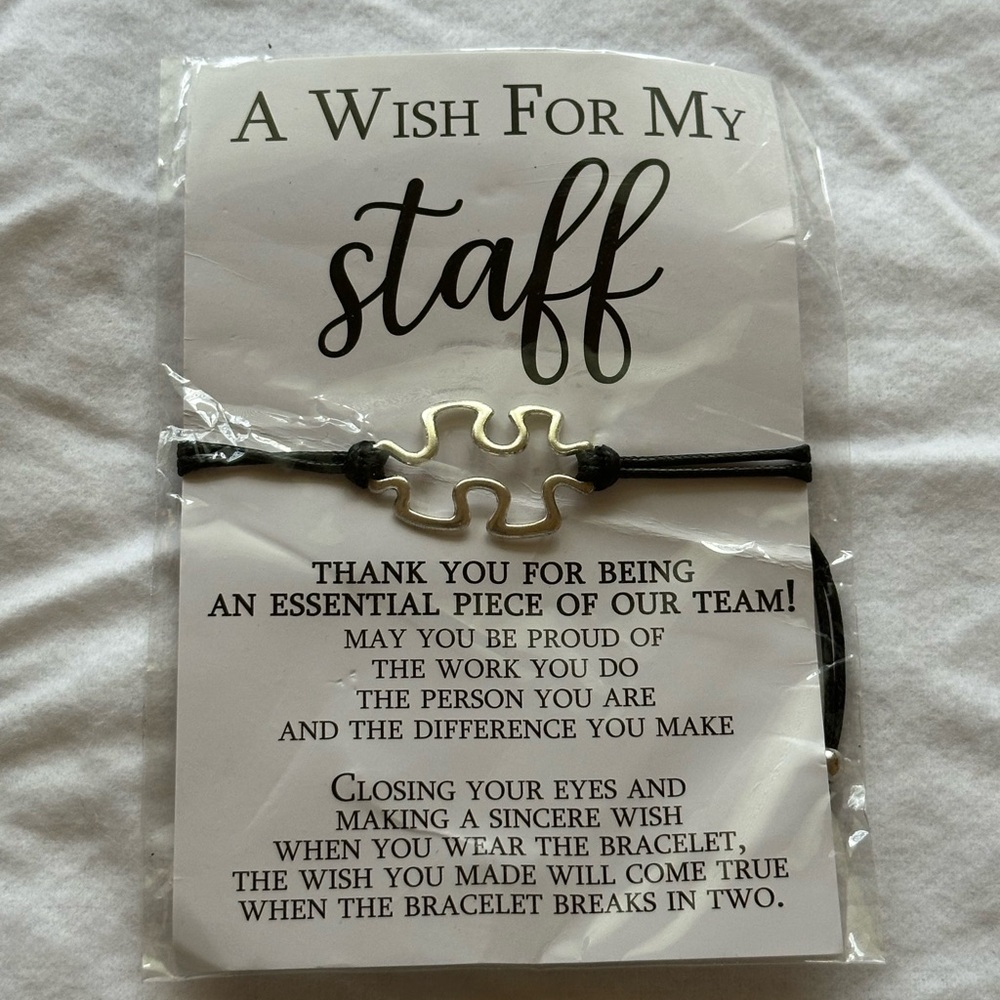 A Wish for My Staff Puzzle Piece Bracelet on Black Cord